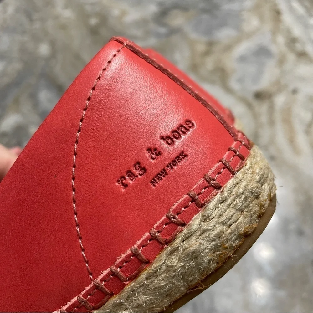 RAG & BONE Orange Pink Leather Slip On Espadrilles Flats